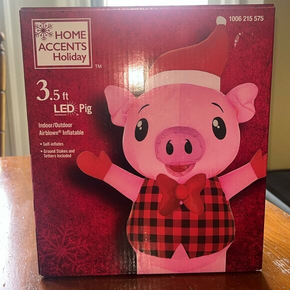 Home Accents Holiday Christmas Airblown Inflatable Pig 3.5 foot Pre-Lit LED NEW - Picture 1 of 3